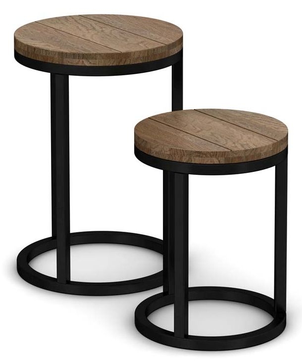 Wilber Industrial Style Rough Sawn Oak Round Nest Of Tables Set Of 2