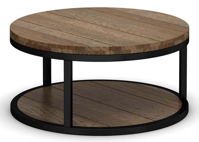Wilber Industrial Style Rough Sawn Oak Round Coffee Table