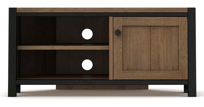 Wilber Industrial Style Rough Sawn Oak Corner Tv Unit 95cm Wide For Television Upto 32in Plasma