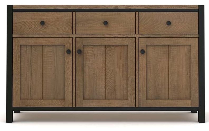 Wilber Industrial Style Rough Sawn Oak Medium Sideboard 135cm With 3 Doors And 3 Drawers
