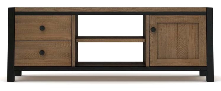 Wilber Industrial Style Rough Sawn Oak Tv Unit 125cm Wide For Television Upto 43in Plasma