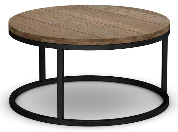 Wilber Industrial Style Rough Sawn Oak Large Round Coffee Table