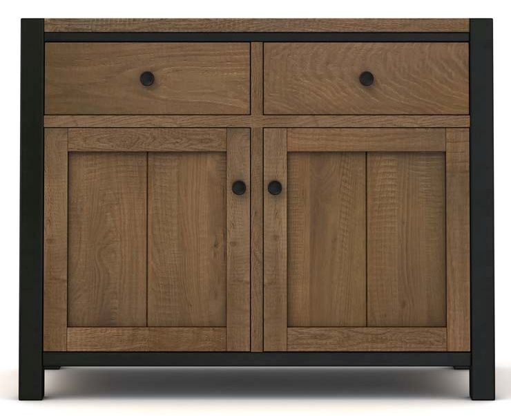 Wilber Industrial Style Rough Sawn Oak Small Sideboard 100cm With 2 Doors And 2 Drawers