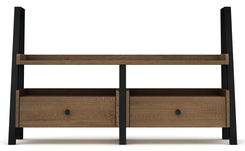 Wilber Industrial Style Rough Sawn Oak Tv Unit 135cm Wide For Television Upto 50in Plasma