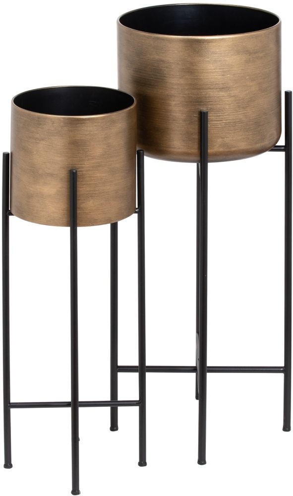 Hill Interiors Set Of Two Bronze Planters On Stand