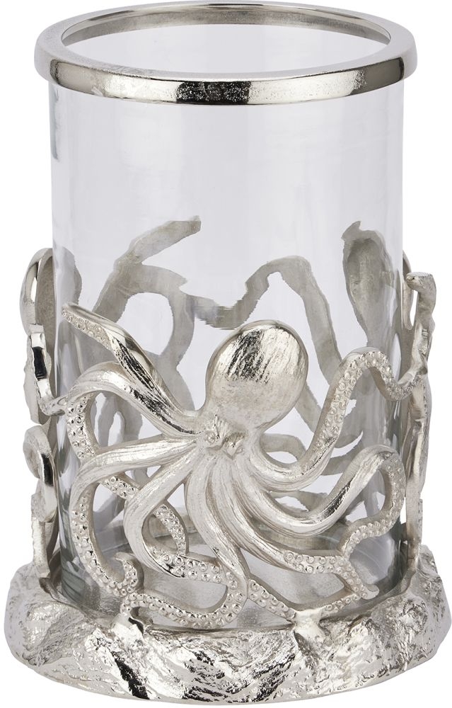 Hill Interiors Silver Octopus Candle Hurricane Lantern