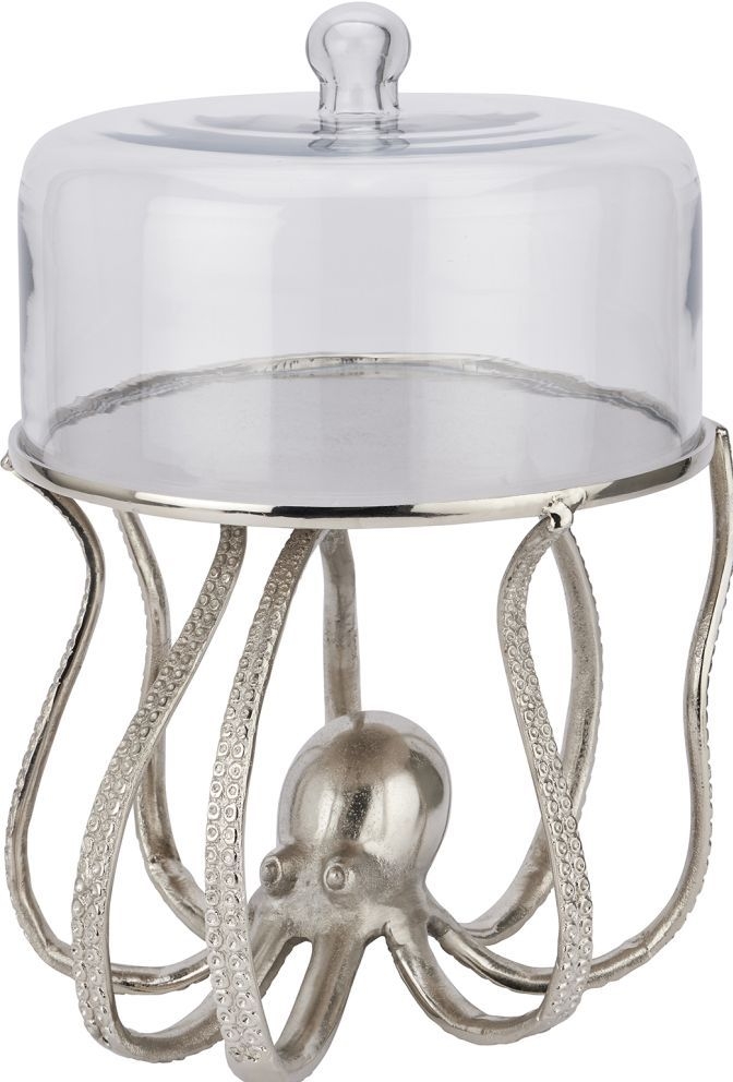 Hill Interiors Large Silver Octopus Cake Stand Cloche