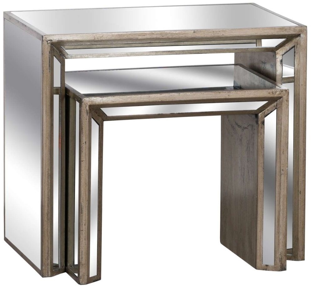 Hill Interiors Augustus Nest Of Tables Aged Mirrored And Antique Metallic Finish