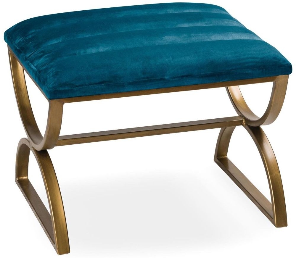 Hill Interiors Navy And Brass Ribbed Footstool