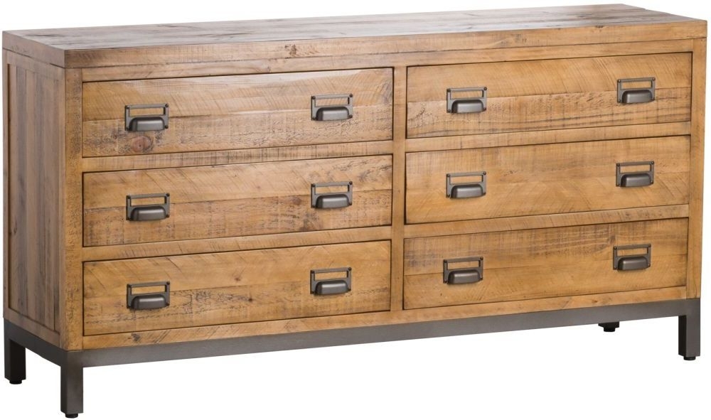Hill Interiors Draftsman 6 Drawer Chest Solid Rustic Pine With Gun Metal Handles