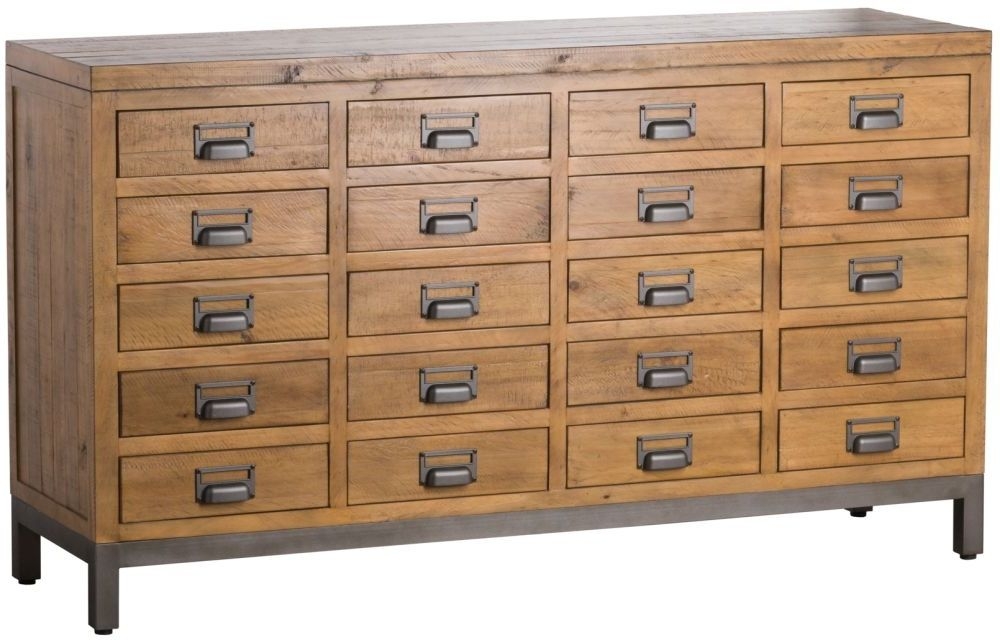 Hill Interiors Draftsman 20 Drawer Merchant Chest Solid Rustic Pine With Gun Metal Handles