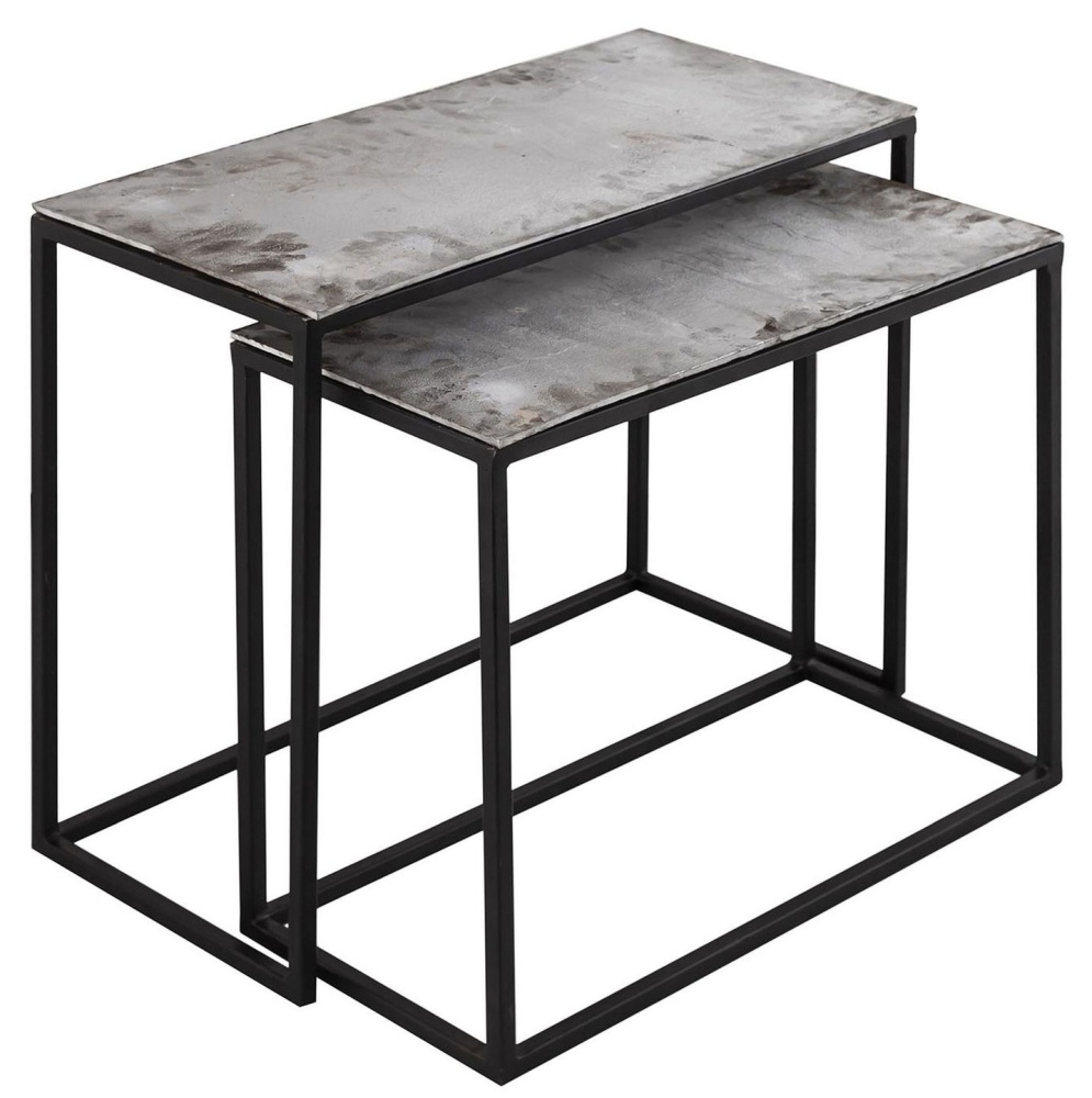 Hill Interiors The Farrah Silver Textured Metal Side Table Set Of 2