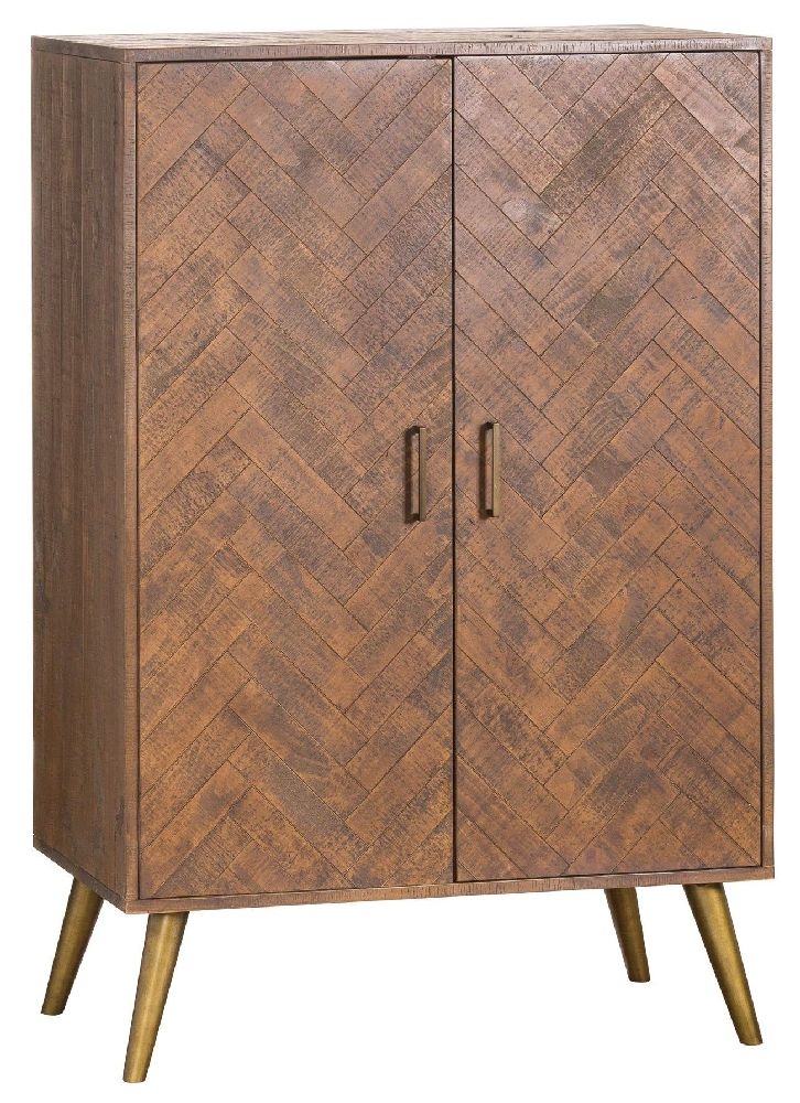 Hill Interiors Havana Drinks Cabinet Rustic Pine With Antique Gold Metal Legs And Handles