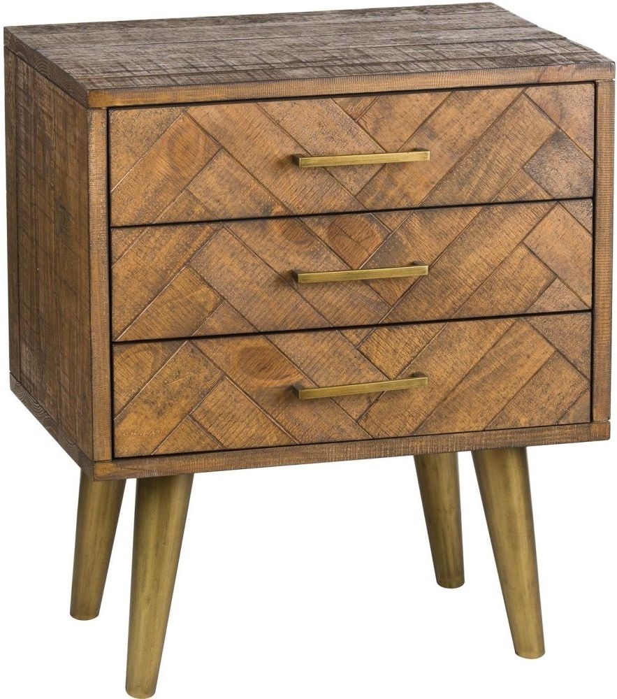 Hill Interiors Havana Bedside Table Rustic Pine With Antique Gold Metal Legs And Handles