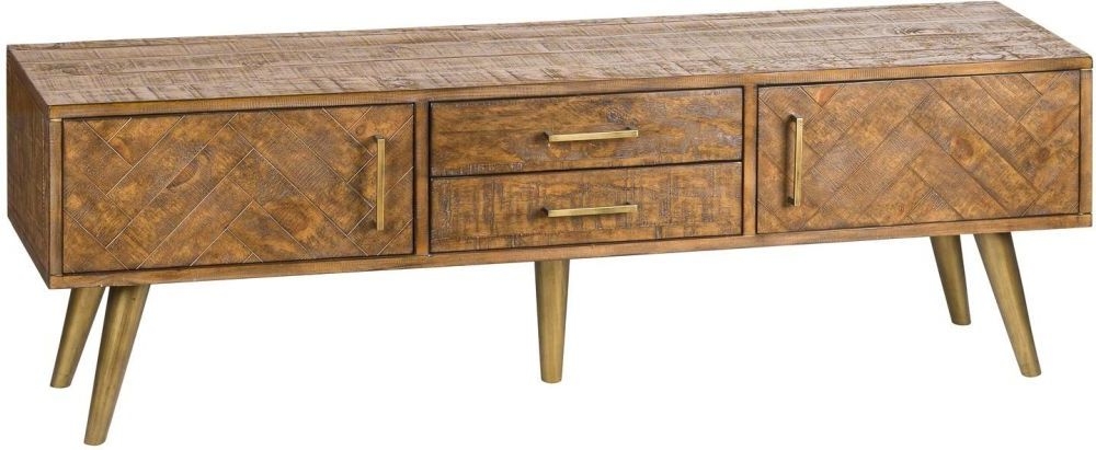 Hill Interiors Havana Media Unit Rustic Pine With Antique Gold Metal Legs And Handles