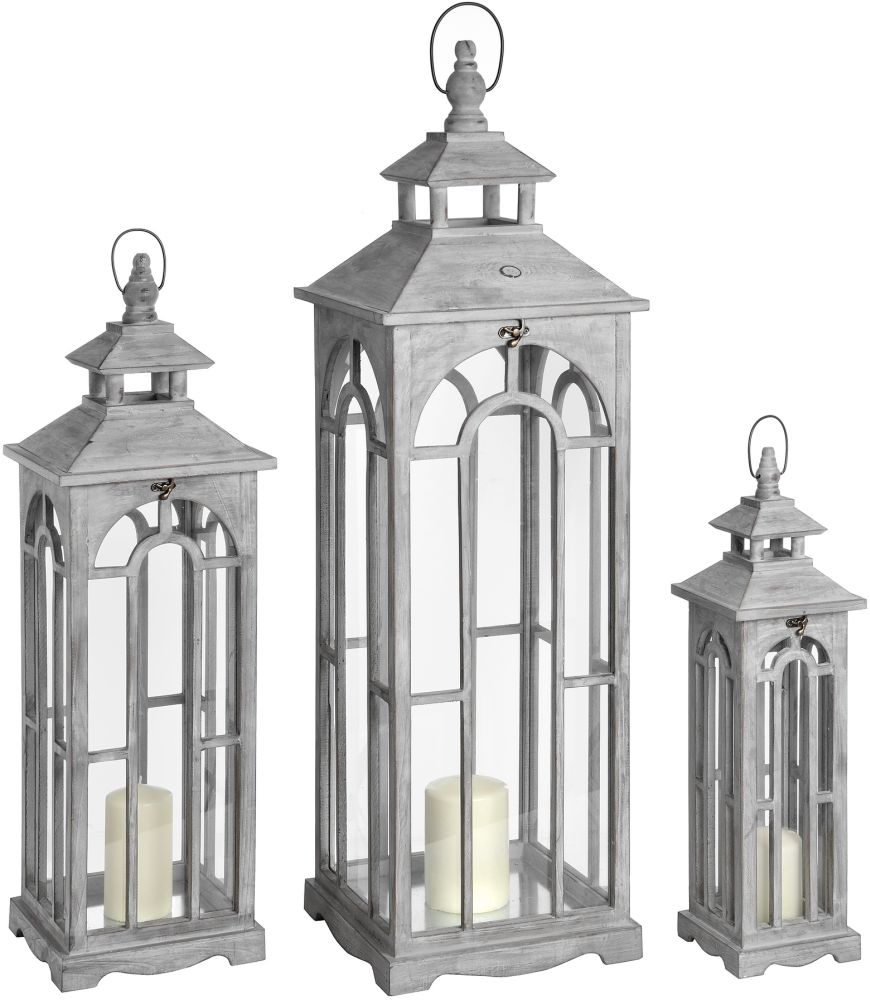 Hill Interiors Set Of 3 Wooden Lanterns With Archway Design