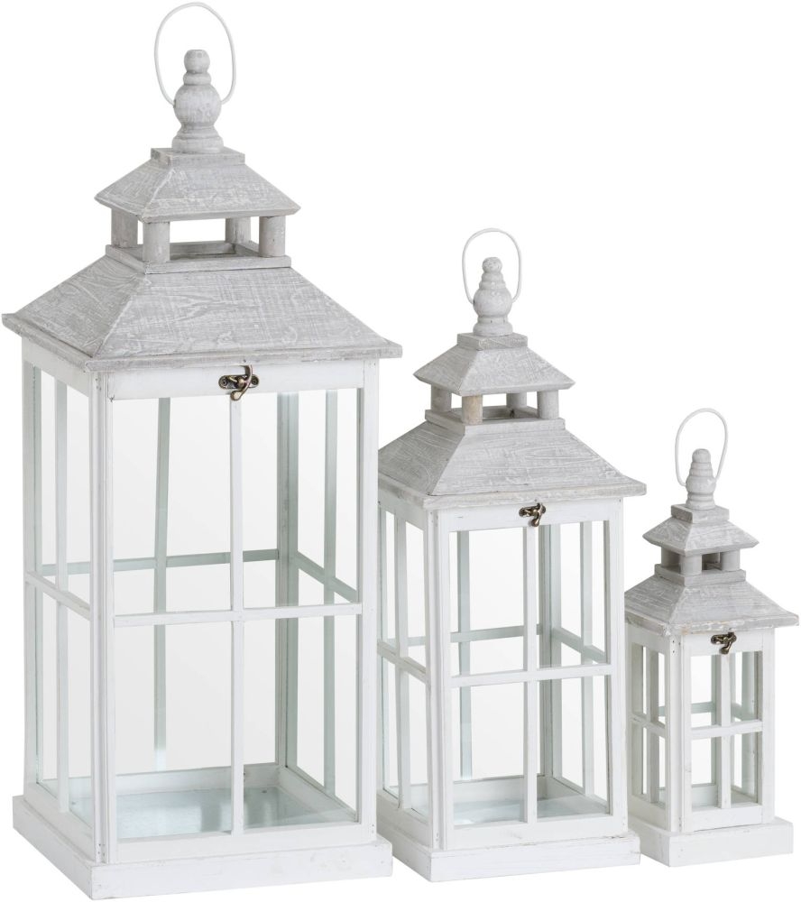 Hill Interiors Set Of 3 White Window Style Lanterns With Open Top