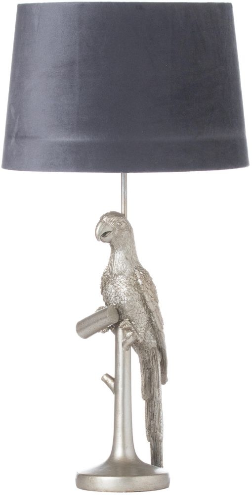 Hill Interiors Percy The Parrot Silver Table Lamp With Grey Velvet Shade