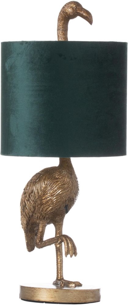 Hill Interiors Florence The Flamingo Gold Lamp With Emerald Velvet Shade