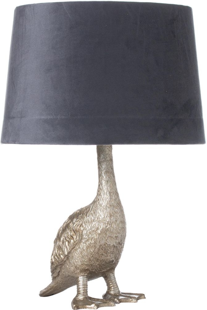 Hill Interiors Gary The Goose Silver Table Lamp With Grey Velvet Shade