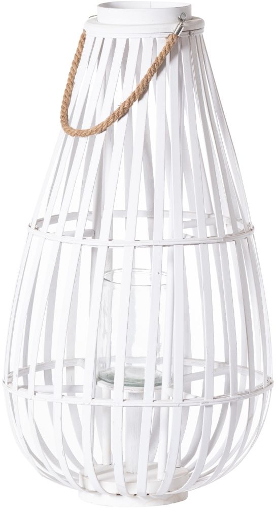 Hill Interiors Large White Floor Standing Domed Wicker Lantern With Rope