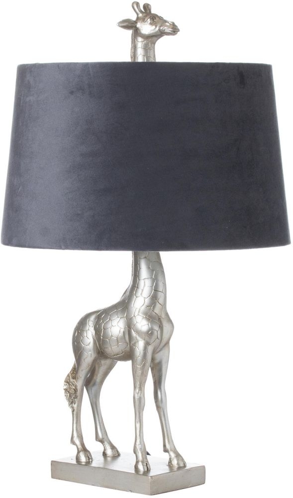 Hill Interiors Silver Giraffe Table Lamp With Grey Velvet Shade