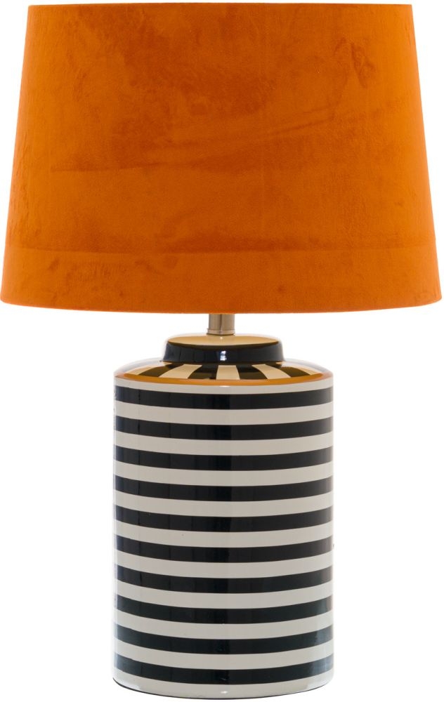 Hill Interiors Monochrome Ceramic Lamp With Burnt Orange Velvet Shade