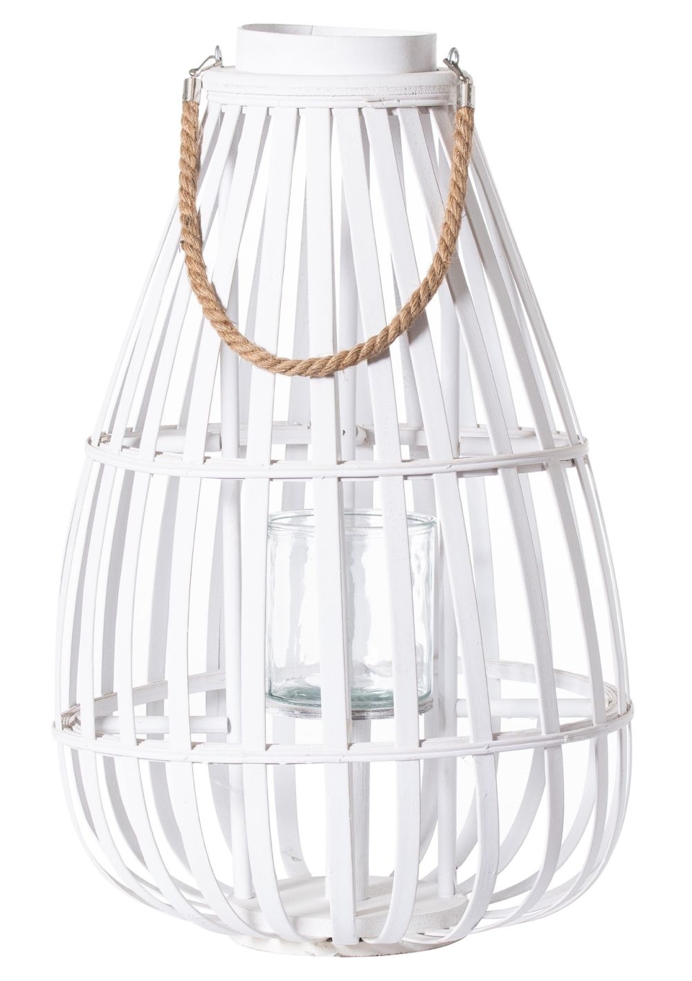 Hill Interiors White Floor Standing Domed Wicker Lantern With Rope Detail