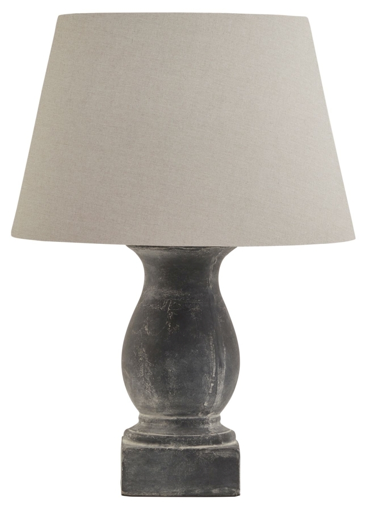 Hill Interiors Amalfi Grey Pillar Table Lamp With Linen Shade