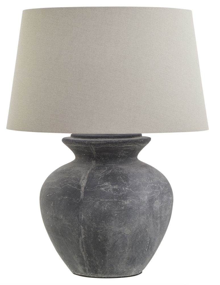 Hill Interiors Amalfi Grey Round Table Lamp With Linen Shade