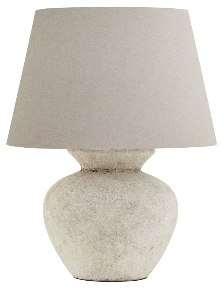 Hill Interiors Athena Aged Stone Round Table Lamp With Linen Shade