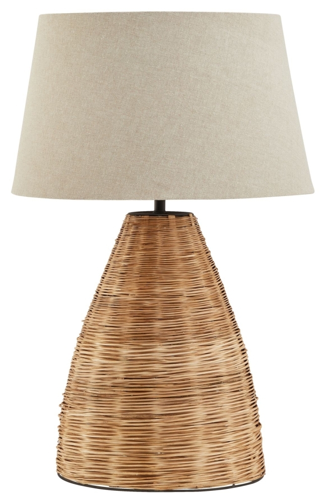 Hill Interiors Conical Wicker Table Lamp With Linen Shade