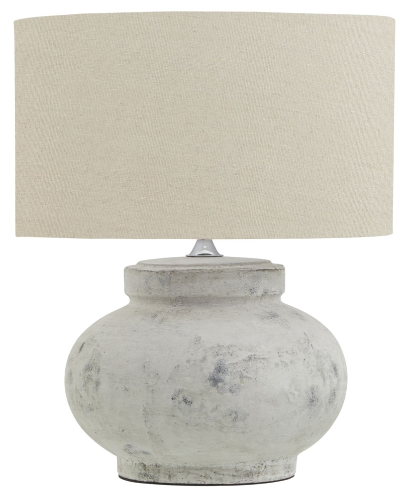 Hill Interiors Darcy Antique White Squat Table Lamp With Linen Shade