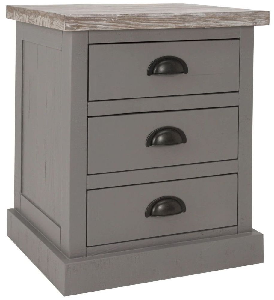 Hill Interiors The Oxley Farmhouse Style Grey Painted Pine 3 Drawer Bedside Cabinet