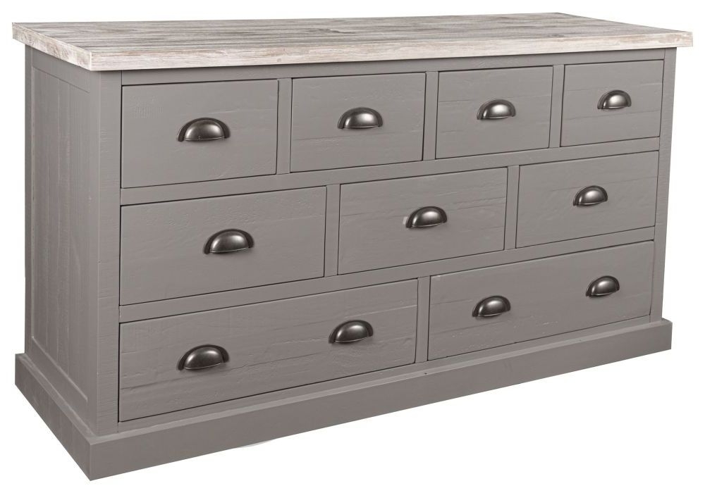 Hill Interiors The Oxley Farmhouse Style Grey Painted Pine 9 Drawer Chest