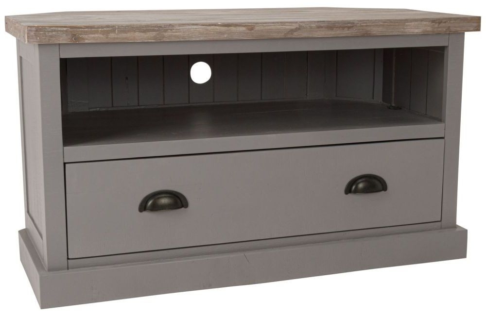Hill Interiors The Oxley Farmhouse Style Grey Painted Pine Corner Tv Unit