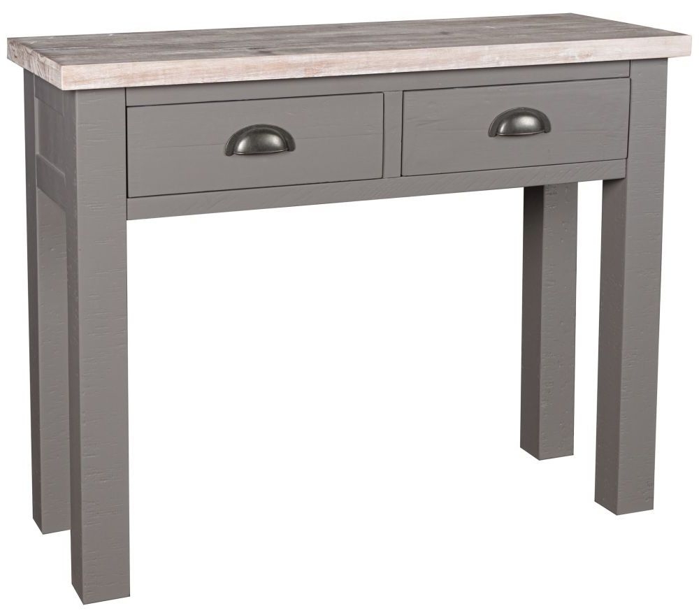 Hill Interiors The Oxley Farmhouse Style Grey Painted Pine 2 Drawer Console Table