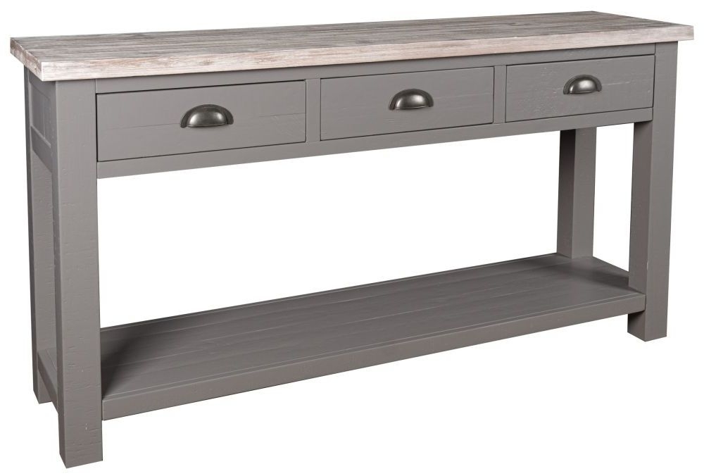 Hill Interiors The Oxley Farmhouse Style Grey Painted Pine 3 Drawer Console Table