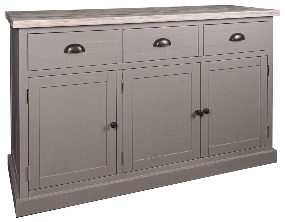 Hill Interiors The Oxley Farmhouse Style Grey Painted Pine 3 Door Sideboard