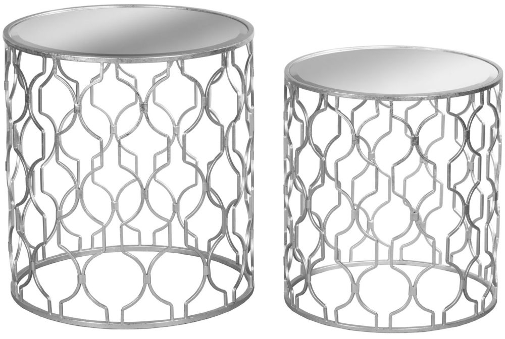 Hill Interiors Arabesque Silver Foil Mirrored Side Table Set Of 2