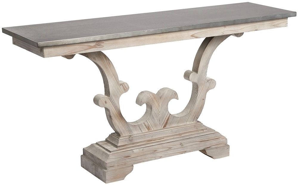 Acepello Old Pine In Grey Lime Finish Hallway Console Table With Zinc Top Georgian Style