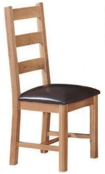 Canterbury Oak Ladder Back Dining Chair Padded Faux Leather Pu Seat Sold In Pairs