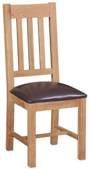 Canterbury Oak Slatted Back Dining Chair Padded Faux Leather Pu Seat Sold In Pairs