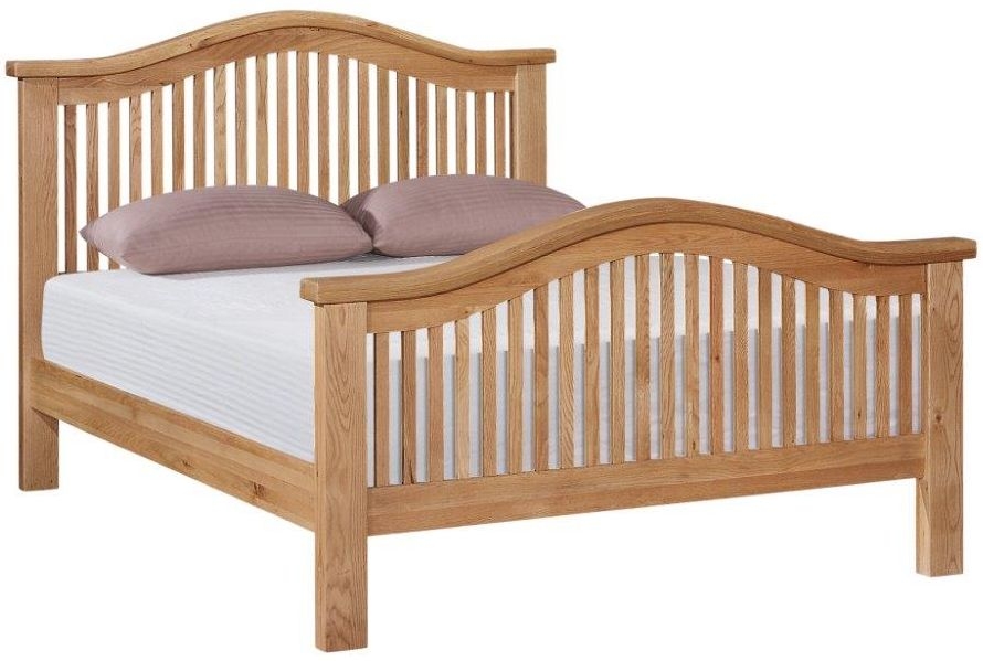 Canterbury Oak Bed Frame High Foot End With Curved Slatted Headboard
