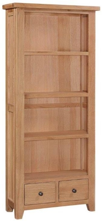 Canterbury Oak Tall Bookcase 180cm Bookshelf With 2 Bottom Storage Drawers