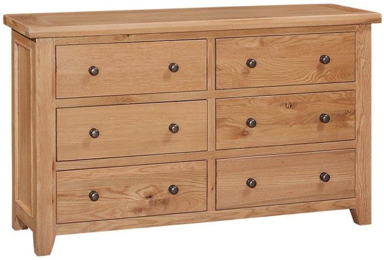 Canterbury Oak Wide Chest 6 Drawers Dresser Style