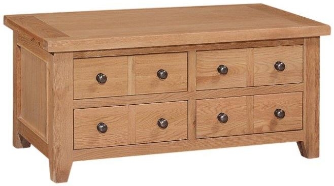 Canterbury Oak Coffee Table With 8 Drawer Storage