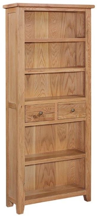 Canterbury Petite Oak Tall Bookcase 180cm Bookshelf With 2 Storage Drawers