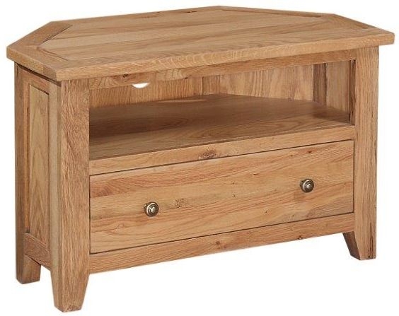 Canterbury Petite Oak Corner Tv Unit 80cm With Storage For Television Upto 32in Plasma