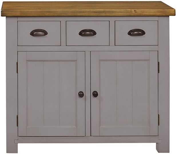 Cotswold Grey Painted Pine Small Sideboard 105cm W With 2 Doors And 3 Drawers